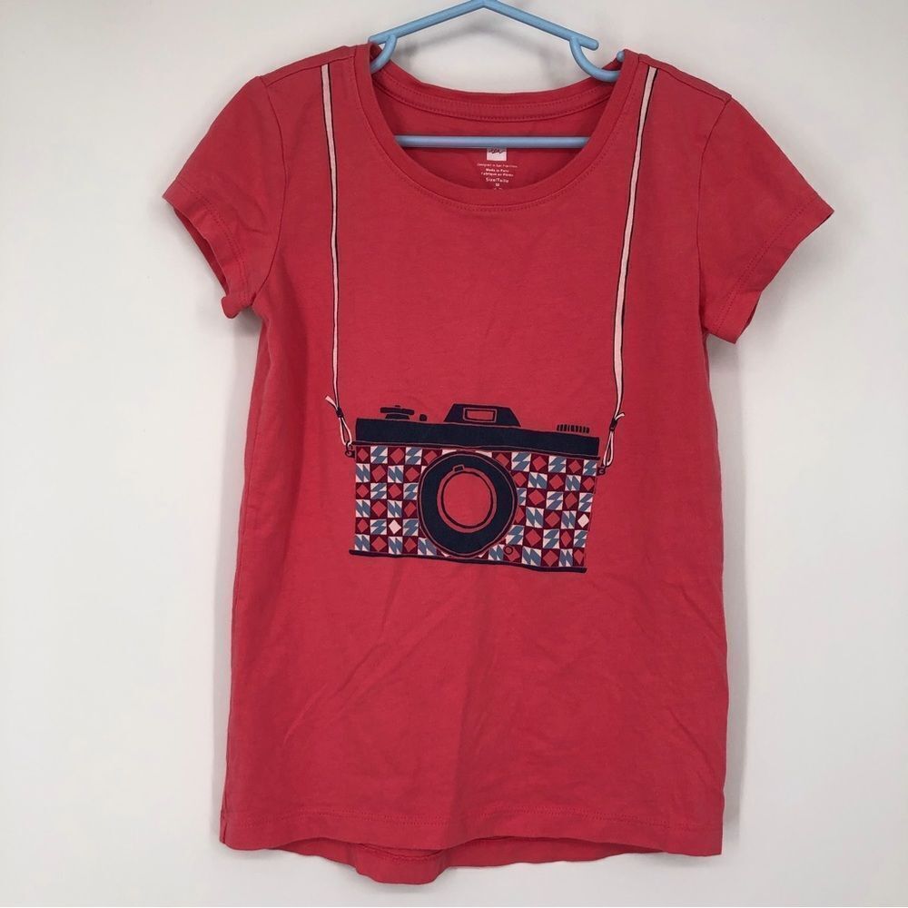 Tea Collection Pink Nectar Camera Tee Girls Medium 6-7 Short Sleeve‎ Crewneck